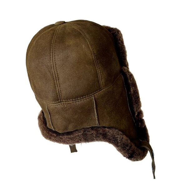 Real Shearling Sheepskin Leather Trapper Hat | Aviator Winter Hat | Ushanka - Picture 7 of 9